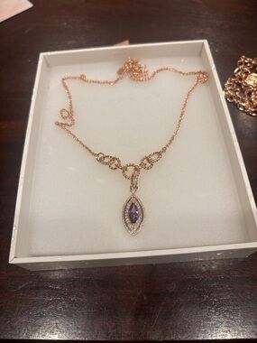Feb 26: Rose Gold Necklace with Amethyst Marquise Pendant